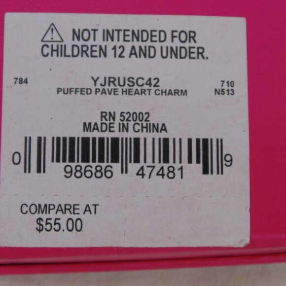 New Juicy Couture Puffed Pave Crystal Heart Charm YJRUSC42 With Original Box - Picture 4 of 4